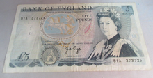 Load image into Gallery viewer, 1973 PAGE FIVE POUND £5 NOTE EF AUGUST 1973  81A 373725
