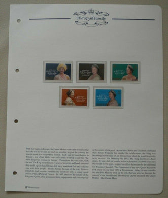 1980 HM QUEEN ELIZABETH THE QUEEN MOTHER'S 80TH BIRTHDAY 5 MNH STAMPS/INFO SHEET