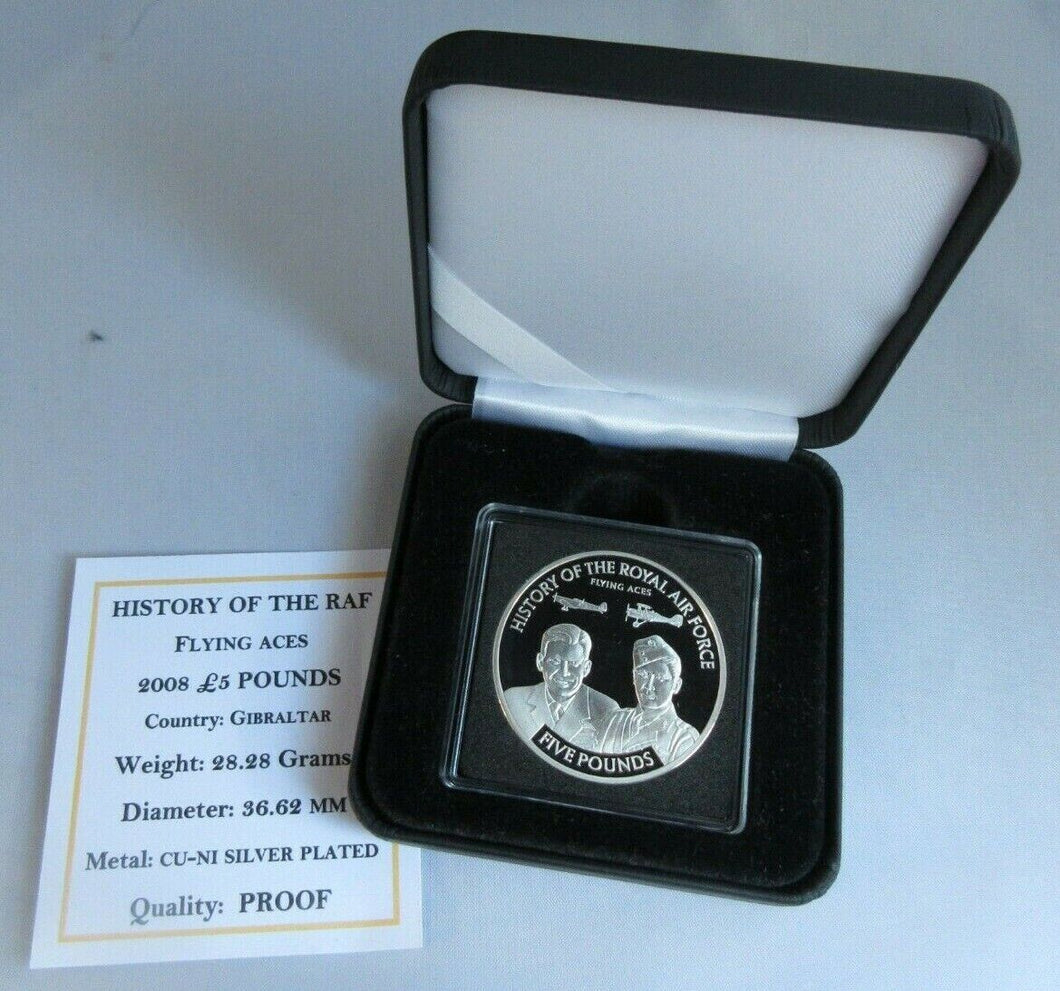 2008 HISTORY OF THE RAF FLYING ACES SILVER PROOF £5 FIVE POUND CROWN BOX COA