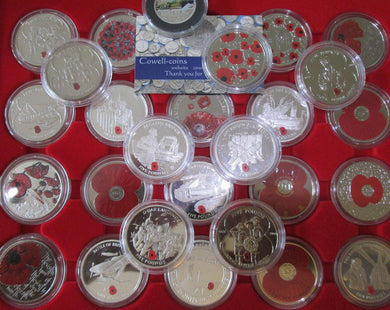 Various ROYAL MINT/ POBJOY  POPPY COINS £5 CROWNS & MEDALLIONS PROOF, SILVER, BU