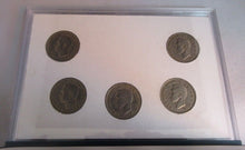 Load image into Gallery viewer, 1947-1951 QUEEN ELIZABETH II FLORINS BUNC 5 COIN SET IN ROYAL MINT BLUE BOOK
