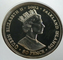 Load image into Gallery viewer, 2002 HM THE QUEEN&#39;S GOLDEN JUBILEE, FALKLAND ISLAND BUNC 50p CROWN COIN/PNC
