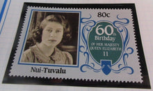 Load image into Gallery viewer, 1986 QUEEN ELIZABETH II 60TH BIRTHDAY NUI TUVALU STAMPS &amp; ALBUM SHEET
