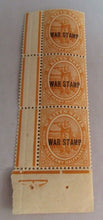 Load image into Gallery viewer, 1918 ST KITTS-NEVIS WAR STAMP EDGE &amp; MARGIN 3 STAMPS IN STAMP HOLDER
