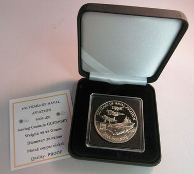 2009 £5 100 YEARS OF NAVAL AVIATION  GUERNSEY PROOF FIVE POUND COIN BOX & COA