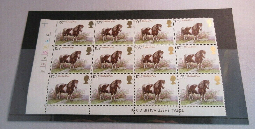 1978 SHETLAND PONY 10 1/2p BLOCK OF 12 STAMPS MNH