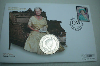 1900-2002  HM QUEEN ELIZABETH THE QUEEN MOTHER MEMORIAL BUNC £5 COINCOVER PNC