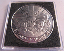 Load image into Gallery viewer, 1991 LIBERATION OF KUWAIT BY AIR LAND &amp; SEA BUNC MEDALLION  QUAD CAPSULE &amp; COA
