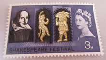 Load image into Gallery viewer, 1964 SHAKESPEARE FESTIVAL 6 X PRE-DECIMAL STAMPS WITH CLEAR FRONTED STAMP HOLDER
