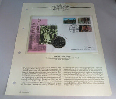 1947-1997 GOLDEN WEDDING ANNIVERSARY 5 CROWNS COIN FIRST DAY COVER PNC & INFO