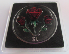Load image into Gallery viewer, 2015 QUEEN ELIZABETH II HEART OF ROSES BVI ONE DOLLAR COIN CAPSULE &amp; COA
