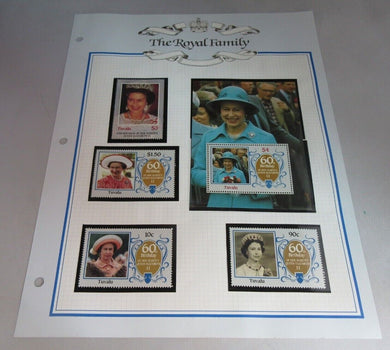 1986 QUEEN ELIZABETH II 60TH BIRTHDAY TUVALU STAMPS & ALBUM SHEET