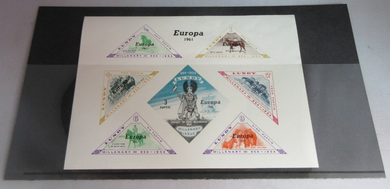 1961 EUROPA LUNDY ISLAND PUFFIN STAMPS UNPERF IN CLEAR FRONTED STAMP HOLDER