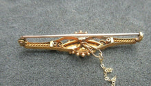 Load image into Gallery viewer, Beautiful Antique 15Ct Gold Diamond Set Bar Brooch With Safety Chain cased
