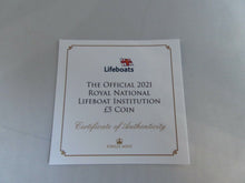 Load image into Gallery viewer, 2021 Proof £5 COIN ALDERNEY RNLI WITH COURAGE NOTHING IS IMPOSSIBLE BOX &amp; COA
