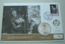 Load image into Gallery viewer, 2005 HM QUEEN ELIZABETH II 80TH BIRTHDAY, A DECADE OF WAR ONE CROWN COIN  PNC
