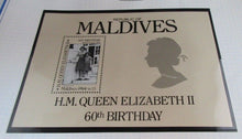 Load image into Gallery viewer, 1986 QUEEN ELIZABETH II 60TH BIRTHDAY MALDIVES STAMPS &amp; ALBUM SHEET
