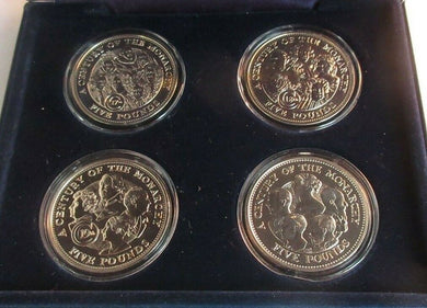 A Century of the Monarchy 2000 - 2003 4 Coin BUnc Guernsey £5 Coin Set Boxed