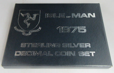 1975 ISLE OF MAN DECIMAL COIN SET OF SIX COINS SILVER BU COA CLEAR CASE & COVER