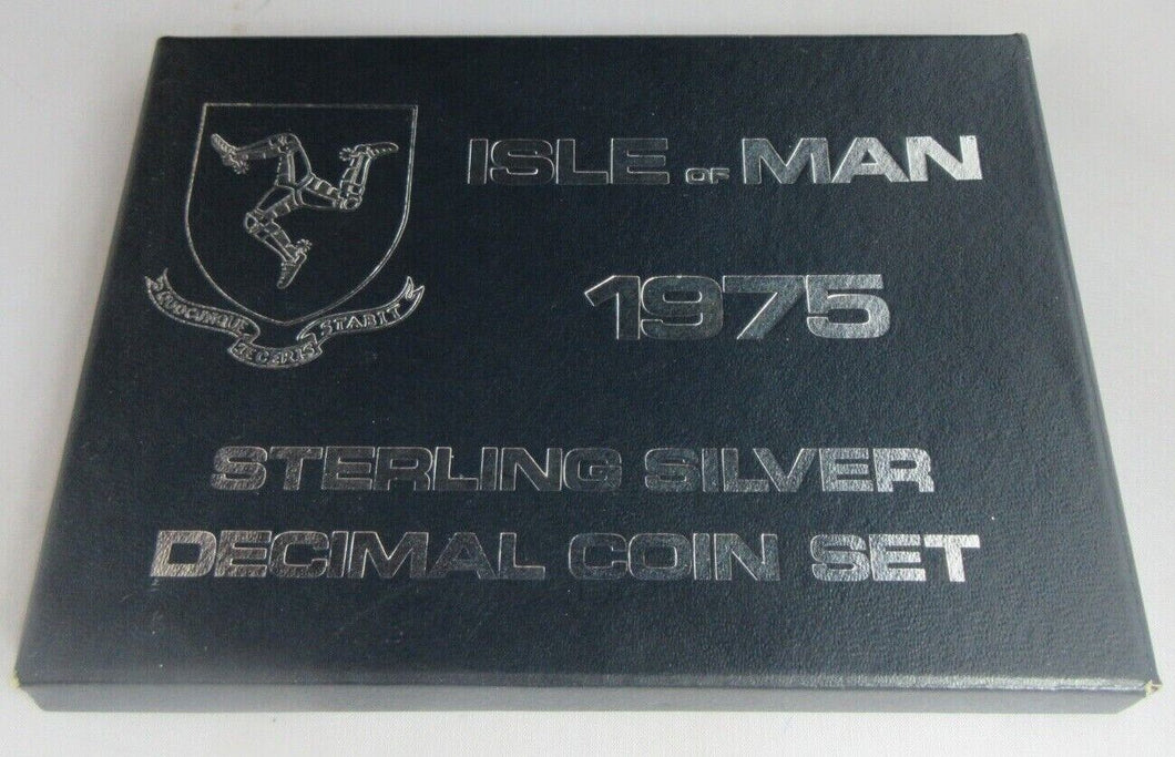 1975 ISLE OF MAN DECIMAL COIN SET OF SIX COINS SILVER BU COA CLEAR CASE & COVER