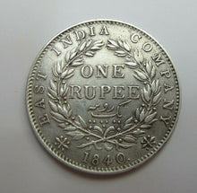 Load image into Gallery viewer, 1840 QUEEN VICTORIA 1 RUPEE SILVER COIN EAST INDIA COMPANY
