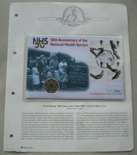 Load image into Gallery viewer, 1998 NHS 50TH ANNIVERSARY FIRST DAY COVER 50P COIN COVER PNC,STAMPS,&amp; POSTMARK
