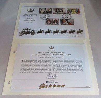 1953-2013 THE ROYAL CORONATIONS 1838-1953 LIMITED EDITION COLLECTOR CARD & COA