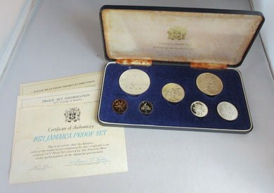 1971 JAMAICA PROOF SET - INCLUDES 1 SILVER PROOF COIN 7 COIN SET WITH BOX & COA