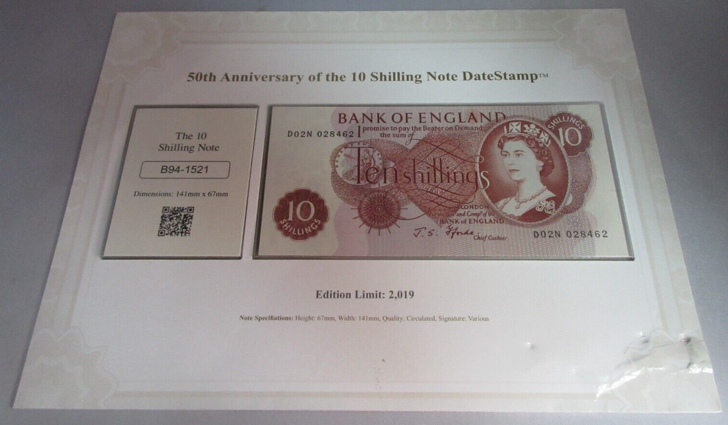 1967 BANK OF ENGLAND J S FFORDE GEM MINT 10 SHILLING BANK NOTE DO2N 028462 PACK