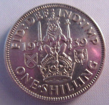 Load image into Gallery viewer, 1939 KING GEORGE VI BARE HEAD .500 SILVER UNC ONE SHILLING COIN &amp; CLEAR FLIP S1
