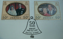 Load image into Gallery viewer, 1947-1997 GOLDEN WEDDING ANNIVERSARY, BAILIWICK OF JERSEY £5 CROWN COVER PNC
