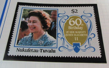 Load image into Gallery viewer, 1986 QUEEN ELIZABETH II 60TH BIRTHDAY NUKUFETAU TUVALU STAMPS &amp; ALBUM SHEET
