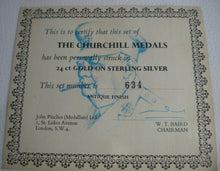 Load image into Gallery viewer, THE CHURCHILL MEDALS 4 GOLD / STERLING SILVER MEDALS 1974 BY JOHN PINCHES COA
