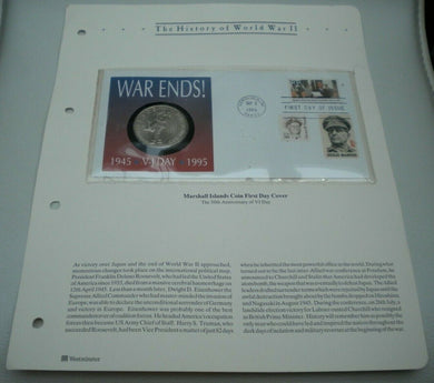 1945-1995 WAR ENDS 50TH ANNIV VJ DAY REP MARSHALL ISLANDS $5 COIN COVER PNC/INFO