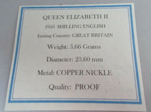 Load image into Gallery viewer, 1953 QUEEN ELIZABETH II PROOF ENGLISH ONE SHILLING COIN IN CAPSULE WITH COA
