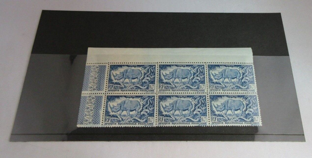 1947 AFRIQUE EQUITORIALE FRANCAISE CORNER BLOCK OF 6 STAMPS IN STAMP HOLDER