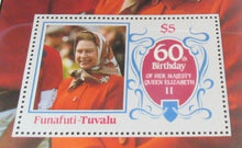 Load image into Gallery viewer, 1986 QUEEN ELIZABETH II 60TH BIRTHDAY FUNAFUTI TUVALU STAMPS &amp; ALBUM SHEET
