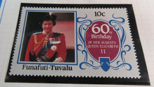 Load image into Gallery viewer, 1986 QUEEN ELIZABETH II 60TH BIRTHDAY FUNAFUTI TUVALU STAMPS &amp; ALBUM SHEET
