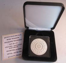Load image into Gallery viewer, 2007 QEII ROSE WINDOW DIAMOND WEDDING SILVER PROOF £5 FIVE POUND COIN BOX &amp; COA
