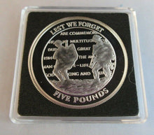 Load image into Gallery viewer, 2008 QEII LEST WE FORGET GIBRALTAR SILVER PROOF £5 FIVE POUND CROWN BOX &amp; COA
