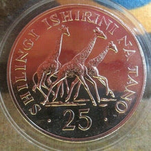 Load image into Gallery viewer, 1974 ROYAL MINT TANZANIA SILVER GIRAFE 25 SHILLINGI COIN CONSERVATION
