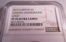 Load image into Gallery viewer, 2013 UK LONDON UNDERGROUND PF70 ULTRA CAMEO NGC SLABBED COIN
