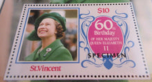 Load image into Gallery viewer, 1986 QUEEN ELIZABETH II 60TH BIRTHDAY ST VINCENT MINISHEET STAMP &amp; ALBUM SHEET
