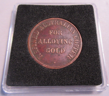 Load image into Gallery viewer, 1857 JOSEPH LANE &amp; SONS 29MM AUSTRALIAN COPPER 1/2P TOKEN FOR ALLOYING GOLD RARE
