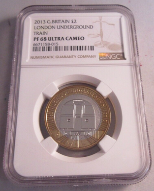 2013 UK LONDON UNDERGROUND TRAIN PF68 ULTRA CAMEO NGC SLABBED COIN