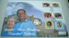 Load image into Gallery viewer, 1947-1997 SPECIAL SILVER WEDDING SILVER PROOF £5 CROWN COIN FIRST DAY COVER PNC
