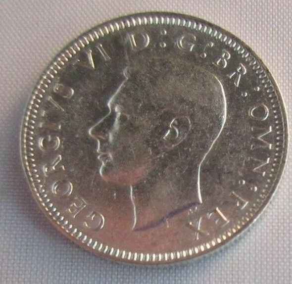 1944 KING GEORGE VI BARE HEAD .500 SILVER aUNC ONE SHILLING COIN & CLEAR FLIP S2