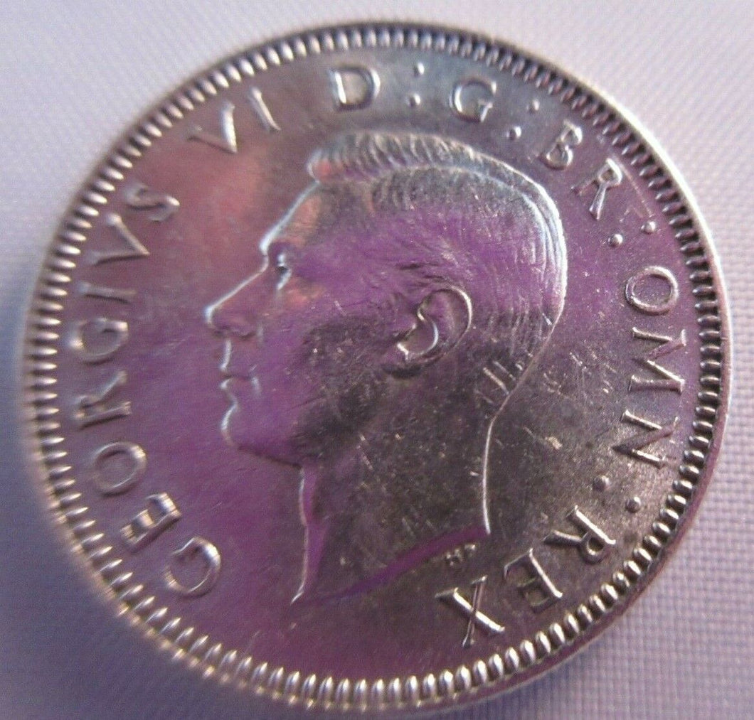 1939 KING GEORGE VI BARE HEAD .500 SILVER aUNC ONE SHILLING COIN & CLEAR FLIP E1