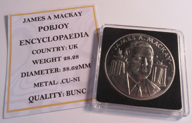 JAMES A MACKAY POBJOY ENCYCLOPAEDIA BUNC MEDALLION  QUAD CAPSULE & COA