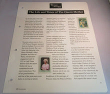 Load image into Gallery viewer, 1900 2002 THE LIFE AND TIMES OF THE QUEEN MOTHER - MNH POSTAGE STAMP INFO SHEETS
